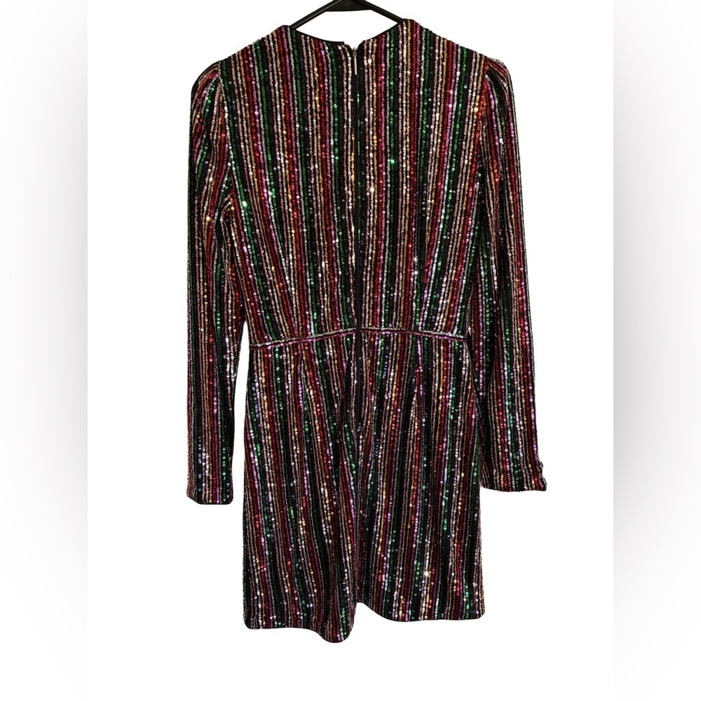 Saylor - Black & Metallic Rainbow Sequin Striped Long Sleeve Dress Sz XS - Picture 4 of 9